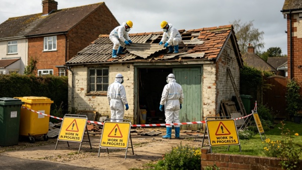 Safe asbestos roof removal in progress, Goring
