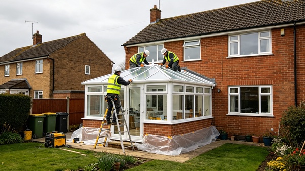 Polycarbonate conservatory roof installation, Worthing