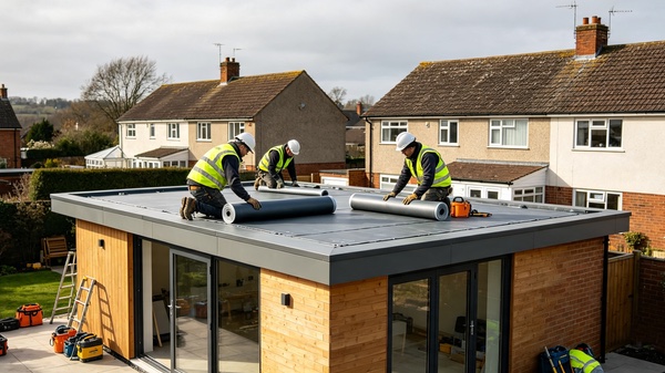 Flat roof installation on a home extension, West Sussex